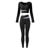 Conjunto de Yoga Otoño 2026 para Mujer Ajustado Manga Larga Top Corto Cintura Cruzada Bloque de Color Pantalones Largos de Cintura Alta Ropa Profesional para Fitness