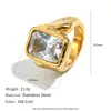 Anillo de Acero Inoxidable con Baño de Oro de 18 Quilates, Cuadrado con Textura Profunda, Joyería de Moda de Venta Caliente Transfronteriza, Joyería para Mujeres