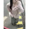 [200g algodão lazy 65% algodão 35% poliéster] camiseta de manga comprida com bainha enrolada para mulheres, estilo solto e casual, adequada para primavera e outono, top básico