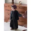 Ropa para Bebé Niños Niñas Estilo Coreano Moda Chaleco de Cuero Pantalones con Estampado de Leopardo Conjunto de Tres Piezas Unisex Primavera Otoño Conjunto Rayado para Niños
