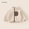 Chaqueta de Felpa con Forro para Niñas Bangxuan Primavera y Otoño, Bloques de Color, Mangas Raglán, Abrigo Cálido para Niños Pequeños