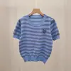 Tendencia de Moda Verano 2026 Seda de Hielo Nuevo Cuello Redondo Rayas Adelgazante Versátil Manga Corta Camiseta de Punto Top Moda Superior