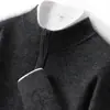 Novo suéter masculino de cashmere com zíper e gola alta, de manga comprida, para outono e inverno, blusa de tricô casual masculina