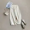 Pantalones de abuela 100% algodón con cintura elástica, tiro alto, fluidos, pierna recta, casual, elegantes, finos, adelgazantes, de pierna ancha