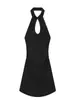 Ropa Femenina Marca Z Estilo Europeo y Americano Aliexpress Venta Caliente Transfronteriza Vestido de Moda con Cuello Halter y Cuello Cheongsam en Blanco, Negro y Borgoña Tejido Elástico