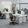 Escrivaninha e Cadeira para Escritório Combinação Simples Moderna Branca Posição para 2/4/6 Pessoas Tela Estação de Trabalho Mesa para Computador Posição para Cartão de Funcionário