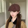 Gorra Sencilla de Visera de Cuero a Cuadros Estilo Coreano Retro para Mujer, Moda de Primavera y Otoño, Tendencia de Gorra Artística Versátil Casual