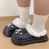 Nuevos Zapatos de Casa Portátiles Antideslizantes con Respaldo, Oso Plateado, Suela Gruesa, Aumentadores de Altura, Forro de Piel Cálido, con Agujeros, para Mujer