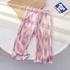 Calça Casual de Verão para Meninas, Calça Flare Estilosa Infantil da Moda Estilo Coreano com Bordas Franzidas e Pregas Tie-Dye