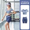 Conjunto Curto de Verão Color-block Feminino com Bojo Fixo Top de Manga Curta Expondo o Umbigo Calça de Corrida Cintura Alta Levanta Bumbum