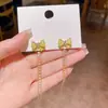 Brincos de Tarraxa Longos com Franjas em Forma de Laço com Zircônia Pavimentada Estilo Retro Francês Design de Nicho Brinco de Temperamento de Luxo Leve de Alta Qualidade