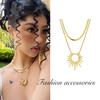 Collar de Acero de Titanio de Alta Gama con Girasol de Doble Capa que No se Desvanece para Pareja Cadena de Hueso de Serpiente Estilo Frío de Lujo Ligero para Hombres y Mujeres