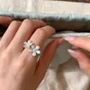 Anillo Abierto de Flor con Gradiente de Esmalte y Circonita para Mujer, Delicado y Suave, Anillo para Dedo Índice Estilo Nicho de Alta Gama