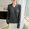 Suéter de Punto de Manga Larga con Cuello en V Jaspeado Nuevo Estilo Otoño/Invierno 2026 para Mujer, Suéter de Punto Ribeteado Holgado Versátil, Camiseta Base
