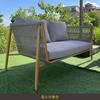 Jardín de patio exterior aleación de aluminio imitación madera mesa de sofá y combinación de sillas Hotel Villa Ocio sofá tejido con cuerda personalización