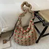 Bolsa Tote Versátil de Grande Capacidade Estilo Coreano para Mulheres, Nova Inverno 2025 Super Popular Bolsa de Ombro Transversal em Lã de Cordeiro Fair Isle