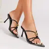 Sandalias de Tacón Alto con Tiras Finas de Primavera para Mujer, Zapatos de Tacón Alto Abiertos de Moda con Punta Fina y Decoración de Hebilla Metálica, Tacones de Aguja