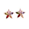 Pendientes tan hermosos como las flores de verano, Broqueles de Cristal con Incrustaciones de Circonita AAA Multicolor, Oro Rosa, Exquisitos y a la Moda, Pendientes Ol Versátiles, Al por Mayor