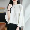 Camiseta de mujer de manga corta con textura de seda helada para ir al trabajo, cuello redondo, primavera/verano, fresca y transpirable, versátil y elegante