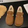 Em estoque~Couro Genuíno Solado Grosso Cobertura Total Sapatos Birkenstock Femininos Inverno Com Pelúcia Espessa Quente Slip-on Sapatos de Algodão Botas de Neve