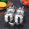 Estilo Europeu 304 Aço Inoxidável Tempero Jar Set Três Sabores e Quatro Sabores Garrafa de Tempero com Colher Caixa de Tempero Doméstico Utensílios de Cozinha