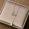 Collar de perla de mariposa cuadrado para mujer Plata de ley S925 elegante exquisito simple moda lujo ligero colgante de borla cadena para la clavícula