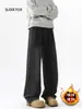 Calça Moletom Lavada High Street Americana Outono/Inverno Lançamento Outono/Inverno Caimento Plus Veludo Calças Casuais Unissex Versátil Perna Reta Calças Compridas Tendência