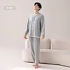 Algodón LyocellPijama para Hombre Primavera y Otoño Manga Larga Pantalón Largo Conjunto Casual Sencillo Se Puede Usar Fuera de Casa Ropa de Hogar Invierno