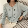 Suave y lujoso, cárdigan de forro polar con bordado floral y cuello redondo, suéter de punto para mujer de otoño e invierno