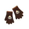 Luvas infantis de desenho animado com etiqueta, luvas de cinco dedos quentes e à prova de frio de inverno, luvas de lã tricotada com blocos de cor de desenho animado, espessadas