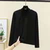 Camiseta Térmica Feminina de Manga Longa, Outono/Inverno, Estilosa, Versátil, Slim Fit, Tamanho Grande, Lã Fina, Engrossada, Gola Alta Meia, Camada Base