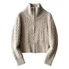 Fábrica de Suéteres Dalang Personalizada Outono e Inverno Elegante Feminino Jaqueta com Gola Lapela e Zíper Tricô de Ponto Trançado Lã Cashmere Cor Sólida Cardigan