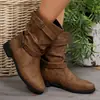 Botas de Mujer Cruzadas sin Cordones Otoño/Invierno Tacón Bajo Estilo Europeo Talla Grande Fruncidas Nuevo Estilo 2024 Botas para Mujer Botas Cortas