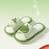 Pantuflas de Lino Apple para Mujeres Hombres Parejas Todas las Estaciones Hogar Interior Antideslizantes Silenciosas Pantuflas de Piso de Algodón y Lino