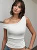 Verano 2025 Productos Nuevos Transfronterizos Europeos y Americanos Sexy Cintura Delgada Chaleco Slim Plisado Color Puro Top Fuera del Hombro