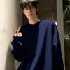 Sudadera negra pesada estilo americano para hombre, engrosada para otoño e invierno, camiseta de manga larga sin capucha, camiseta base para jóvenes para capa interior