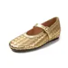 Sapatilhas Tecidas de Couro Moda Nicho 4cm Novidade Primavera e Outono 2026 Bico Redondo Solado Plano Tira Única Sapatos de Vovó para Mulheres