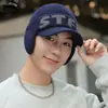 Boné de Baseball de Lã Tricotado de Inverno Masculino com Letras, Forrado com Fleece para Aquecimento, Boné de Baseball de Lã à Prova de Frio para Ciclismo ao Ar Livre