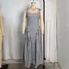 Vestido Princesa Fresco Novo com Estampa Xadrez Europeia e Americana Transfronteiriça Ajustado na Cintura Sexy Costas Nuas com Alças