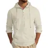 Camisa con Capucha de Manga Larga para Hombre Estilo Europeo Color Sólido Algodón Lino Casual Moda Holgada Transpirable Ropa para Hombre Camiseta