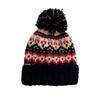 Inverno Novo Gorro de Lã Jacquard Cor Contrastante Feminino Espessado Quente à Prova de Vento Gorro de Puxar Gorro de Tricô Fofo com Bola de Pelo