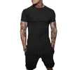 Comercio Exterior Camiseta de Color Sólido de Moda Pantalones Cortos Medios Traje de Pantalones Cortos de Manga Corta para Hombre Verano Europeo y Americano Transpirable