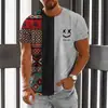 Camiseta de Manga Corta con Estampado 3D Estilo Étnico Retro Europeo y Americano 2025 Nueva Primavera y Verano para Hombre Cuello Redondo Ojo de Horus