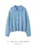 Otoño e Invierno Nuevo Estilo Cuello Polo Color Sólido Chaqueta Cardigan de Punto Cachemir para Mujer Manga Larga Holgada Adelgazante Grueso