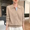 Camisa de punto de lana con cuello polo para otoño e invierno, cárdigan chaqueta, de un solo botón, nuevo 2026, suelta, con empalmes, mezcla