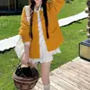 Cárdigan amarillo vintage estilo bosque para mujer, nuevo modelo otoño 2026, estilo holgado y casual, top exterior de punto