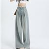 Calças Jeans Wide Leg para Primavera e Outono com Design Plissado, Calças Retas com Caimento Fluido, Calças de Cintura Alta Retrô Comprimento Total Venda por Atacado Dropshipping
