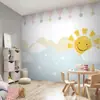 Papel tapiz nórdico para habitación infantil, creativo, caricatura, Sol, Nube, niño, niña, dormitorio, tela para pared, sencillo, moderno, tela para pared