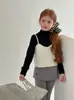 Camisola Ribeteada Casual Estilo Coreano para Niñas Otoño 2025 Nuevo Chaleco de Punto Simple Versátil para Niños Para Usar Sobre una Camiseta sin Mangas