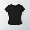 Ropa de mujer transfronteriza al por mayor estilo europeo y americano moderna versátil camisetas de manga corta 2026 verano nuevo color liso tops casuales